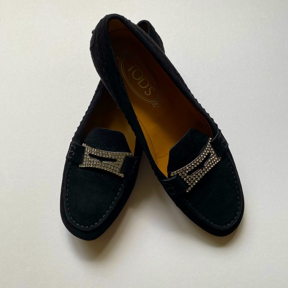 Tod's | Shoes | Tods Black Suede Loafer Style Shoe With Rhinestone ...